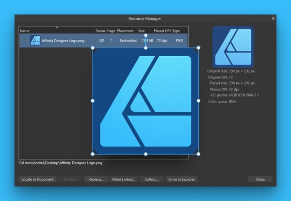 How to use the Resource Manager in Affinity Designer